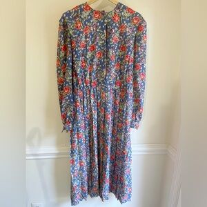 Leslie Fay Blue Floral Long Sleeve Midi Dress | Vintage Cottagecore